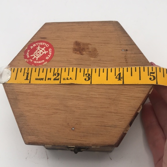 VTG Hexagonal Trinket Box w/ Wood Inlay Made in Granada Spain - Picture 7 of 8